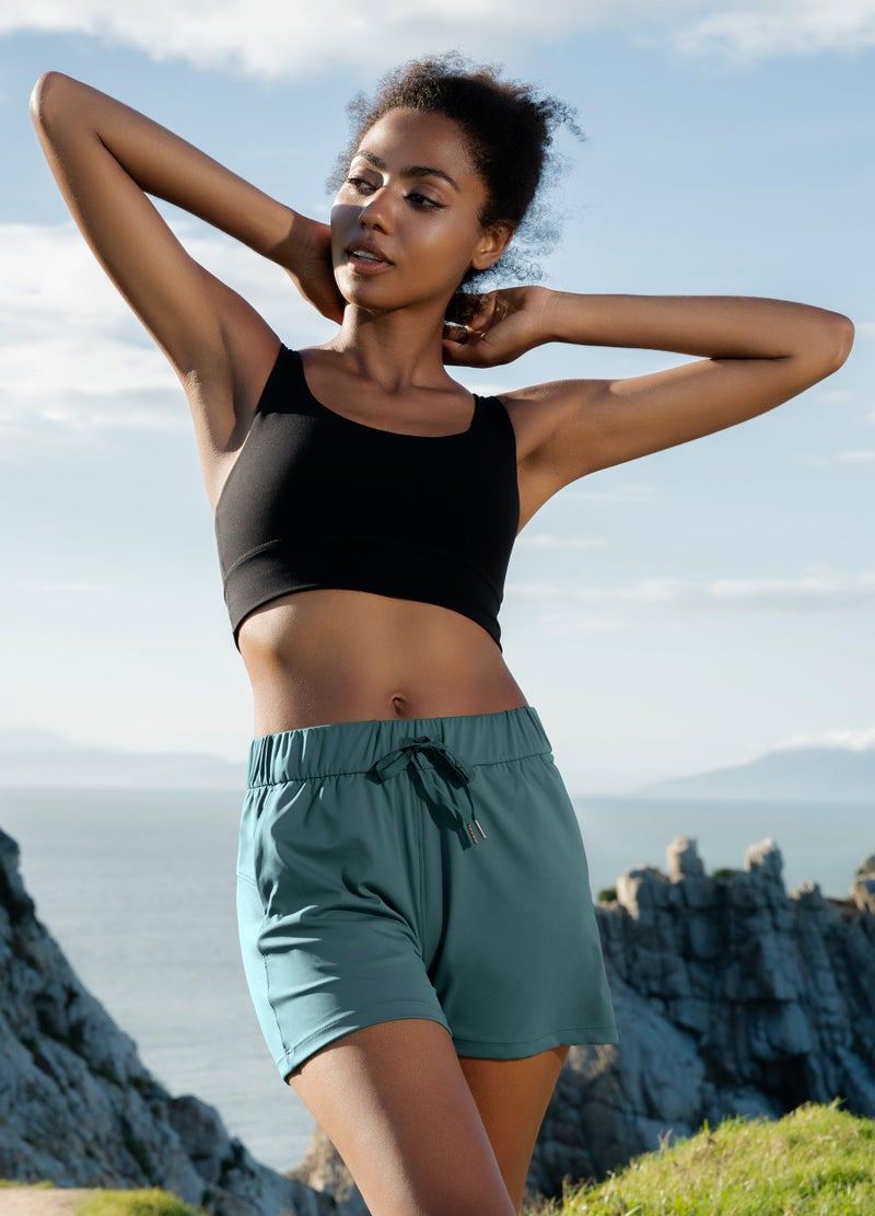 Willit Womens Athletic Hiking Running Shorts for Women Yoga Workout Gym Quick Dry Shorts with Pockets Mallard Green L - Image 4